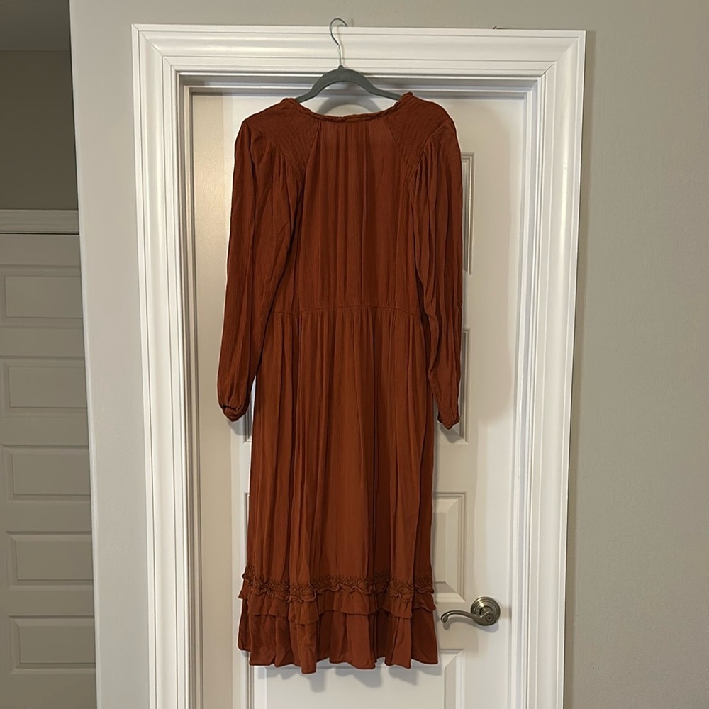 Long Sleeve Orange Midi Dress - Picture 3 of 5